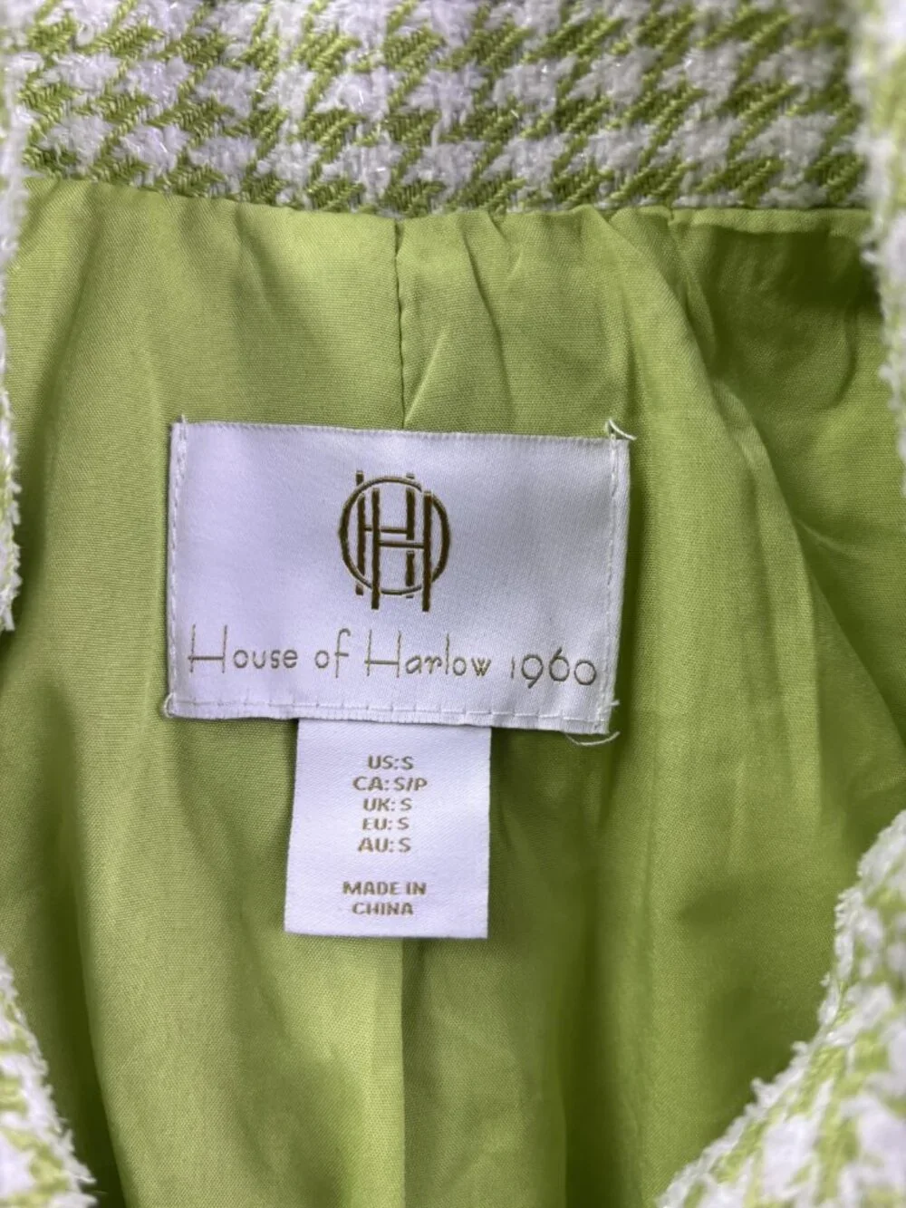 House Of Harlow 1960 Blazer Womens Small‎ Green Tweed Double Breasted Check